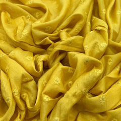 Yellow Flower Butti Slub Silk Embroidery