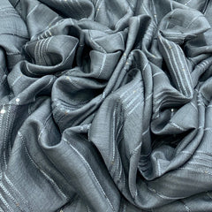 Steel Grey Embroidered Slub Silk