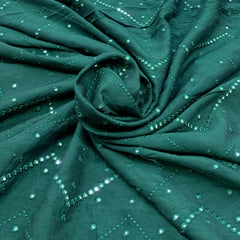 Bottle Green Slub Silk Mirrorwork Embroidery