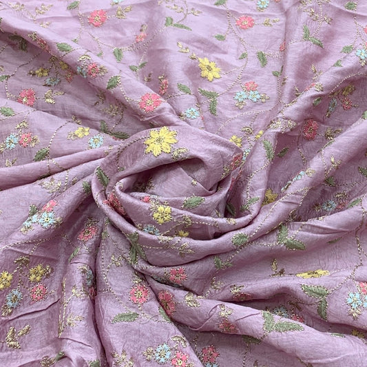 Embroidered slub silk