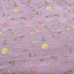 Lavender Slub Silk Jal Sequins Thread Embroidery