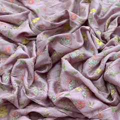Lavender Slub Silk Jal Sequins Thread Embroidery
