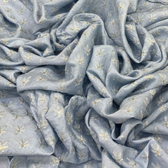Pastel Blue Flower Butti Slub Silk Sequins Thread Embroidery