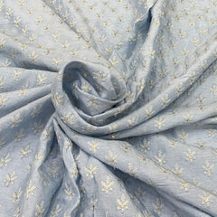 Pastel Blue Flower Butti Slub Silk Sequins Thread Embroidery
