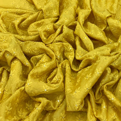 Yellow Flower Butti Slub Silk Sequins Thread Embroidery