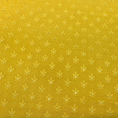 Yellow Flower Butti Slub Silk Sequins Thread Embroidery