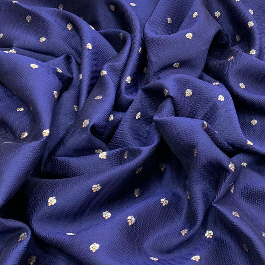 Navy Blue Silk Brocade Meenakari Textured