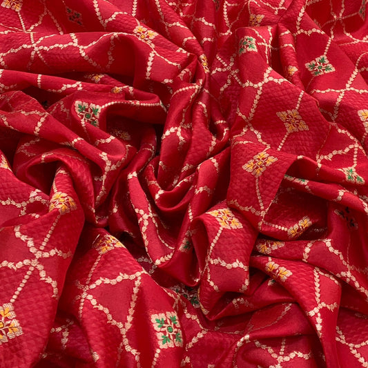 Red Dupion Silk Brocade Jal Meenakari