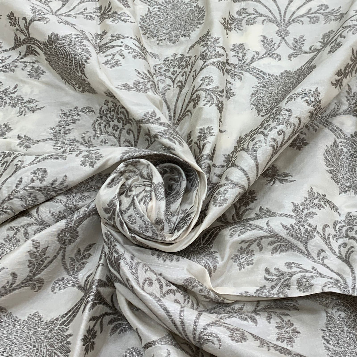 White Raw Silk Brocade