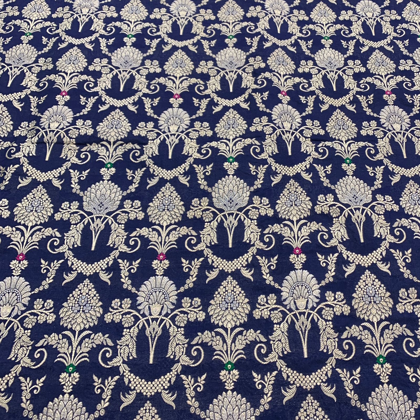 Navy Blue Pure Silk Brocade