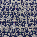 Navy Blue Pure Silk Brocade