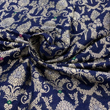 Navy Blue Pure Silk Brocade