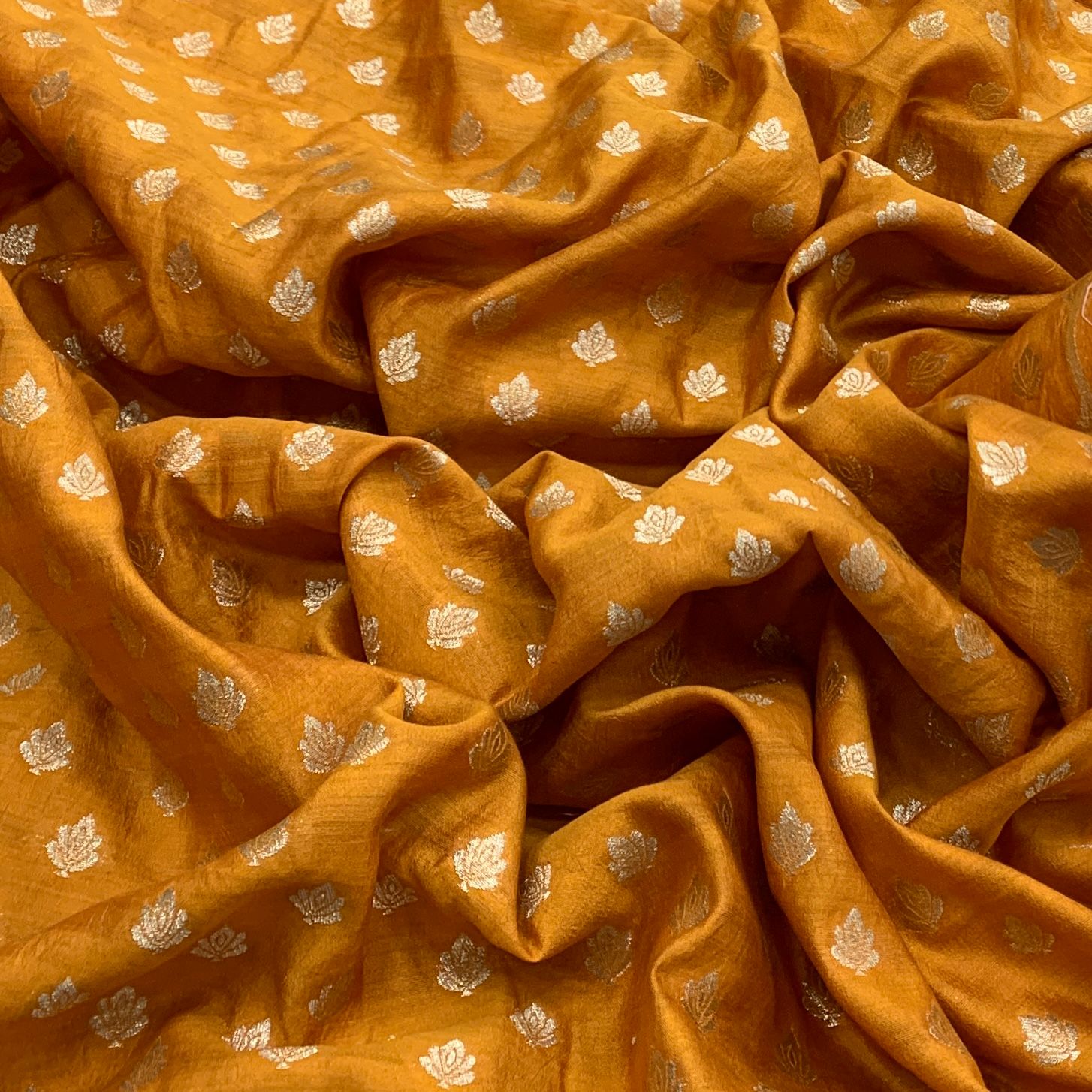 Yellow Pure Silk Brocade