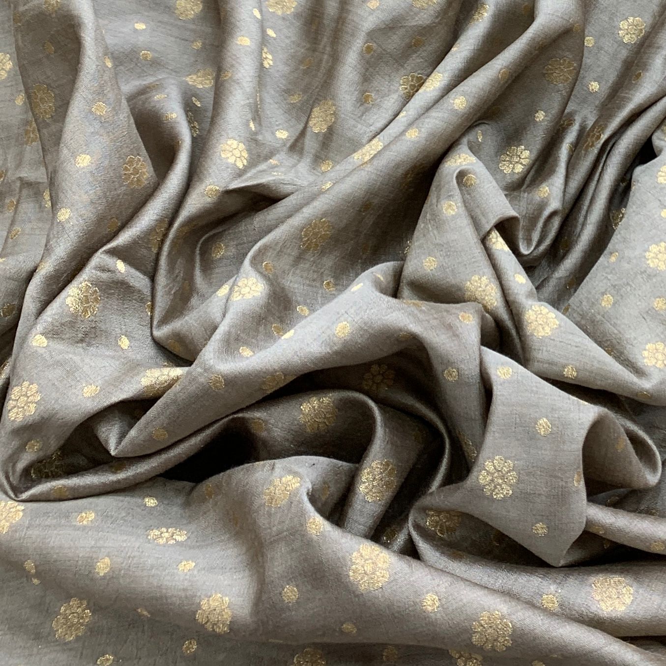 Grey Pure Silk Brocade