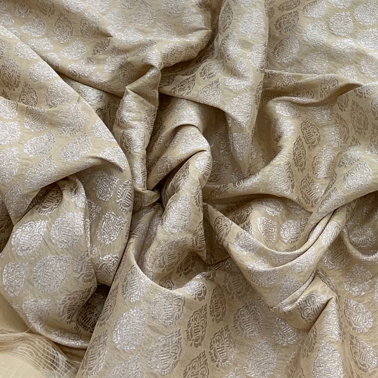 Beige Pure Silk Brocade