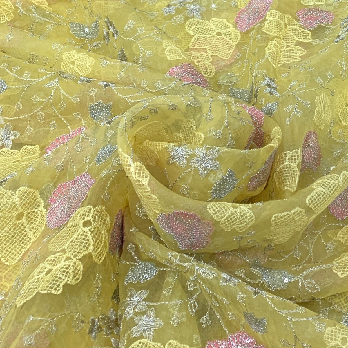 Yellow Pure Organza Embroidery