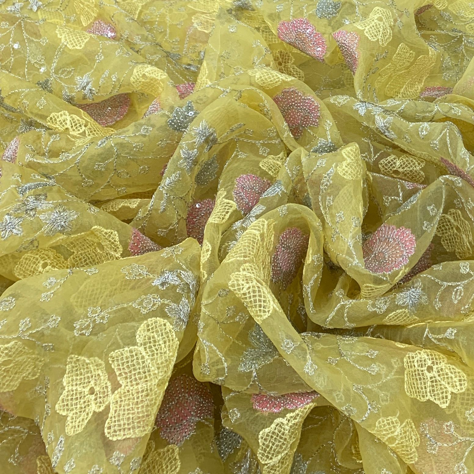 Yellow Pure Organza Embroidery