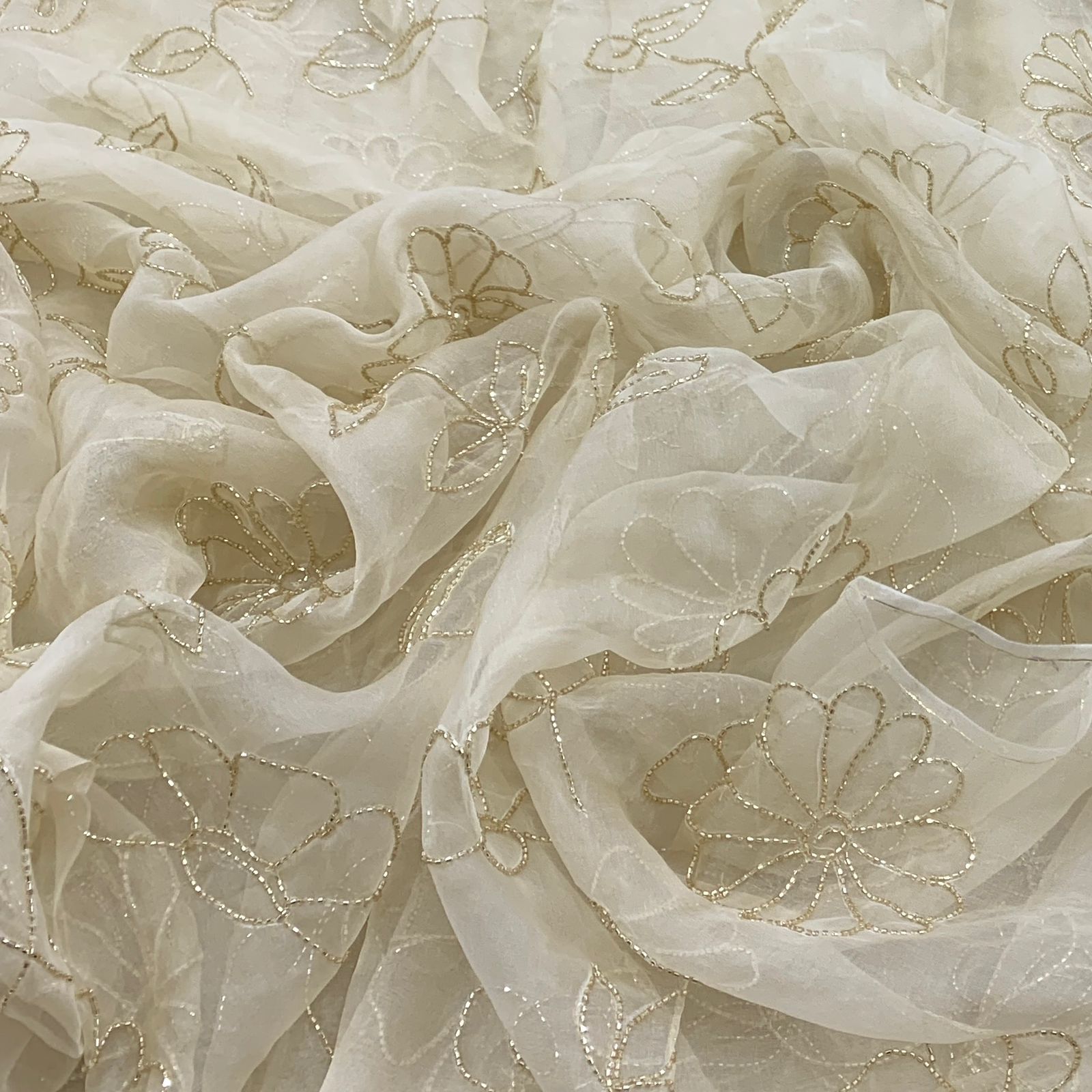 Beige Pure Organza Cut Dana Work