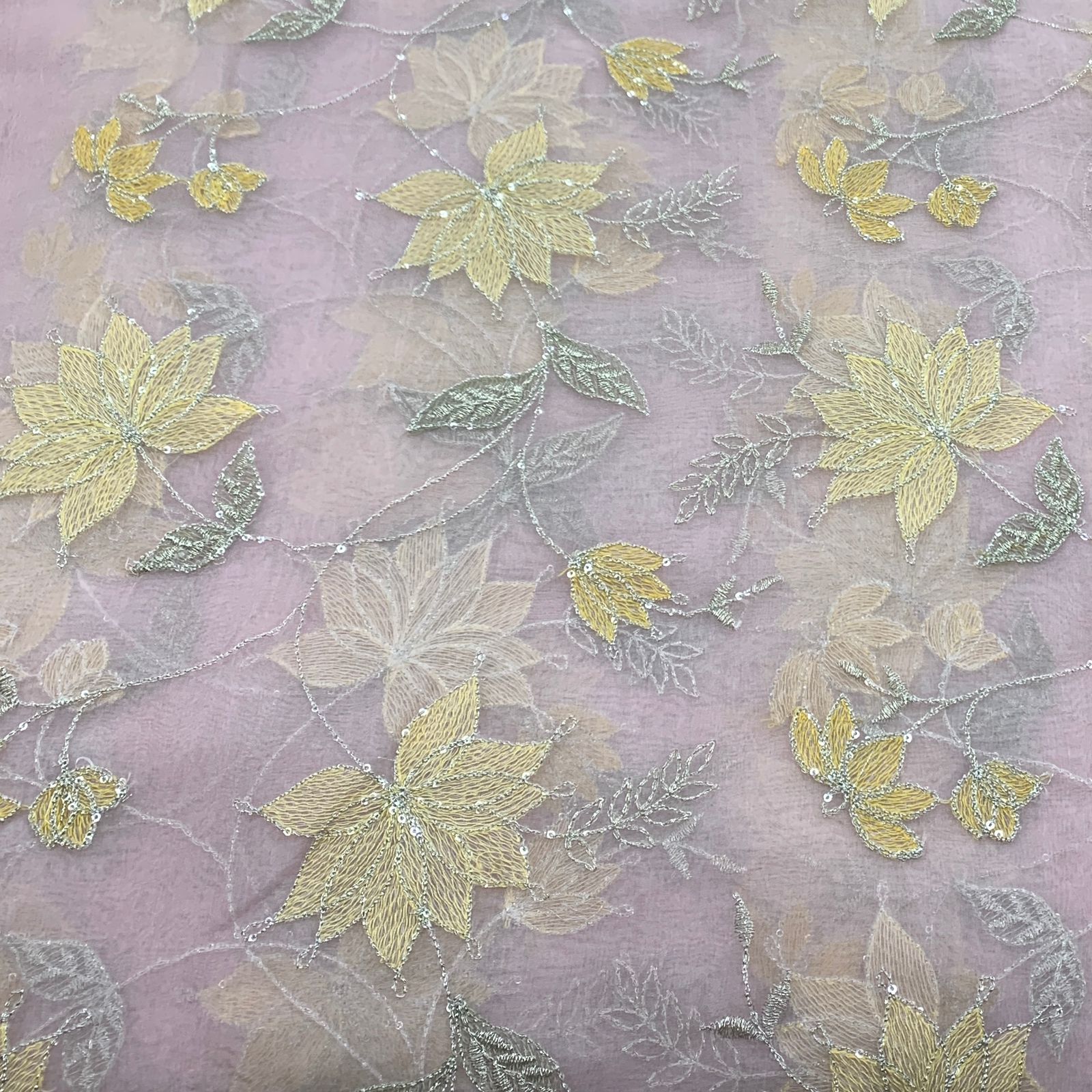 Pink Pure Organza Embroidery