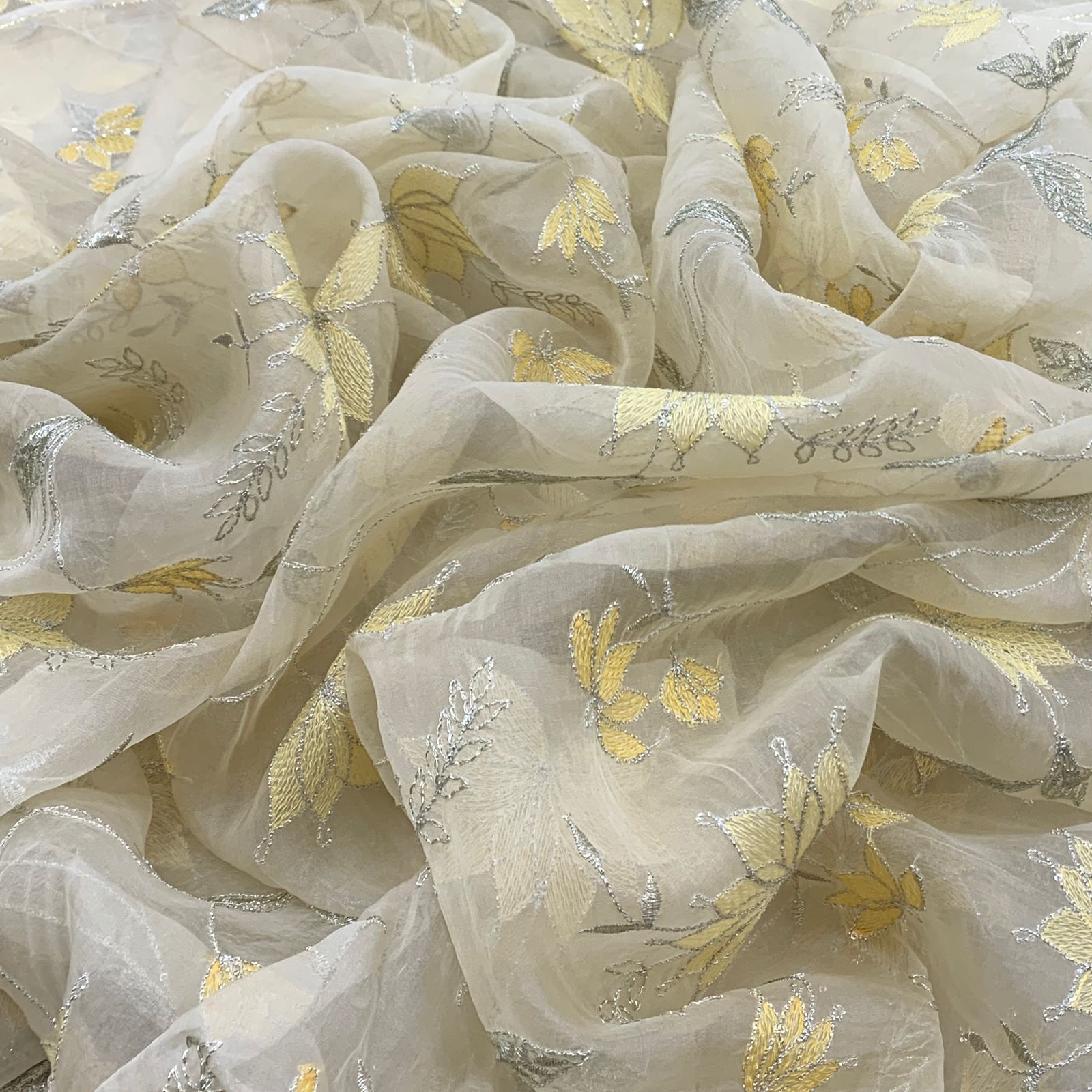 Yellow Pure Organza Embroidery