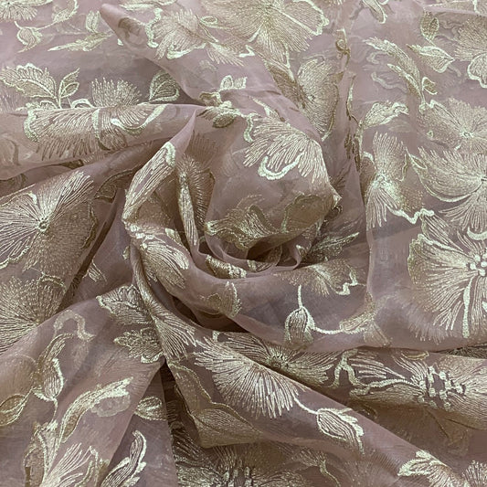 Pastel Pink Pure Organza Zari Work