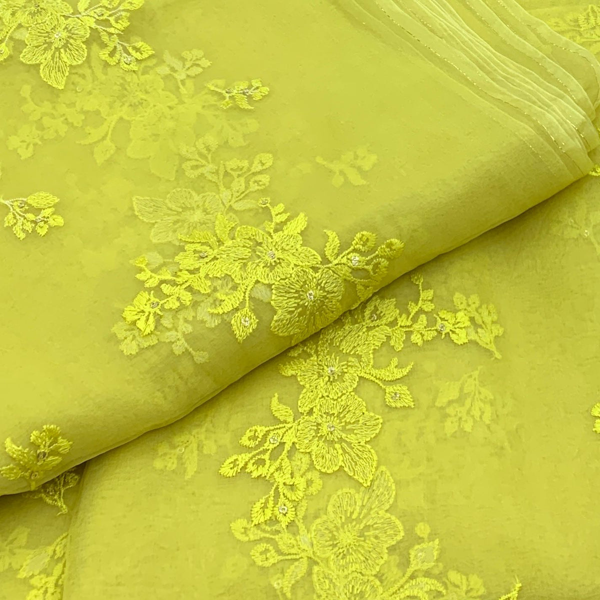 Lime Green Pure Organza Embroidery