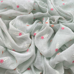 Light Mint Green Floral Chanderi Thread Embroidery