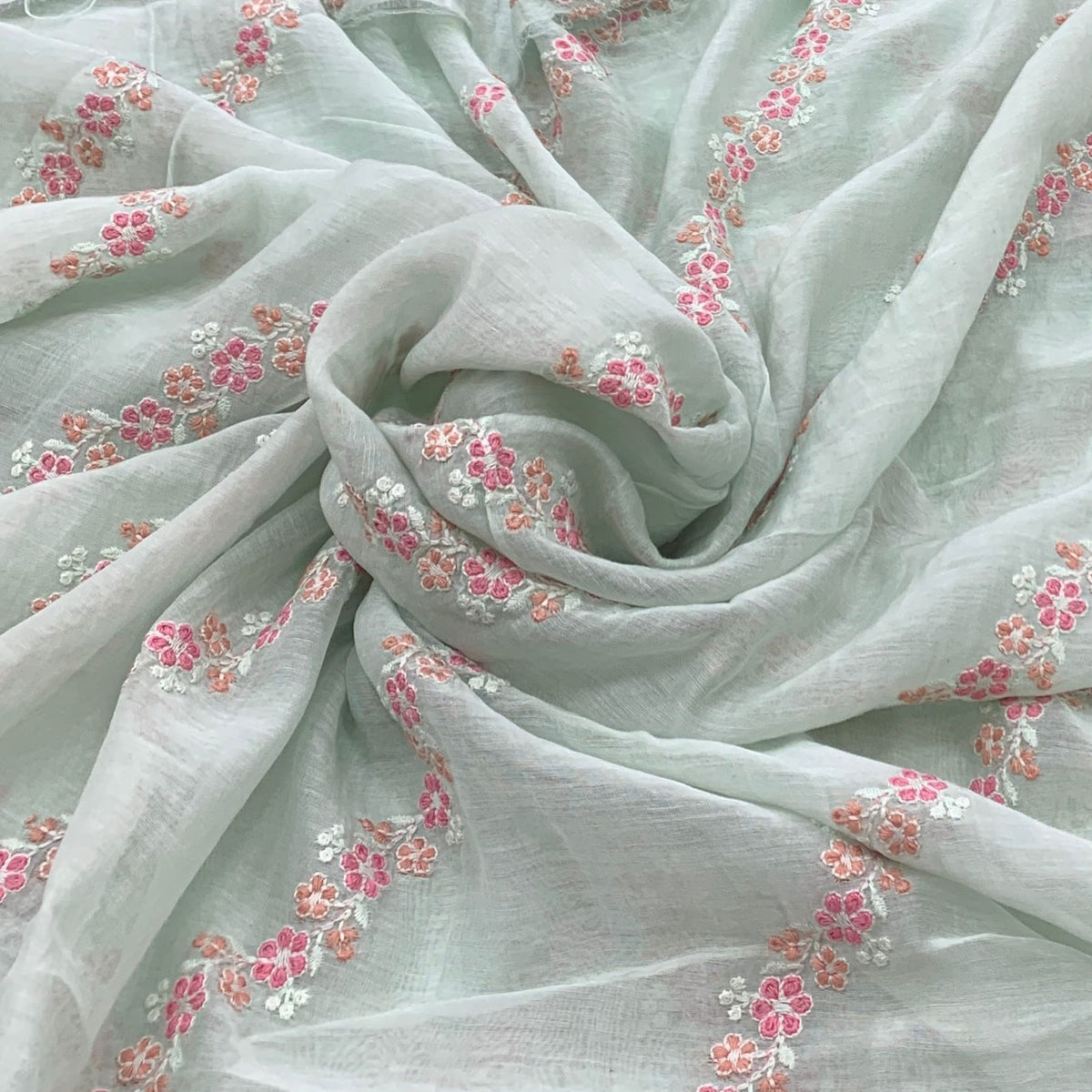 Light Mint Green Flower Chanderi