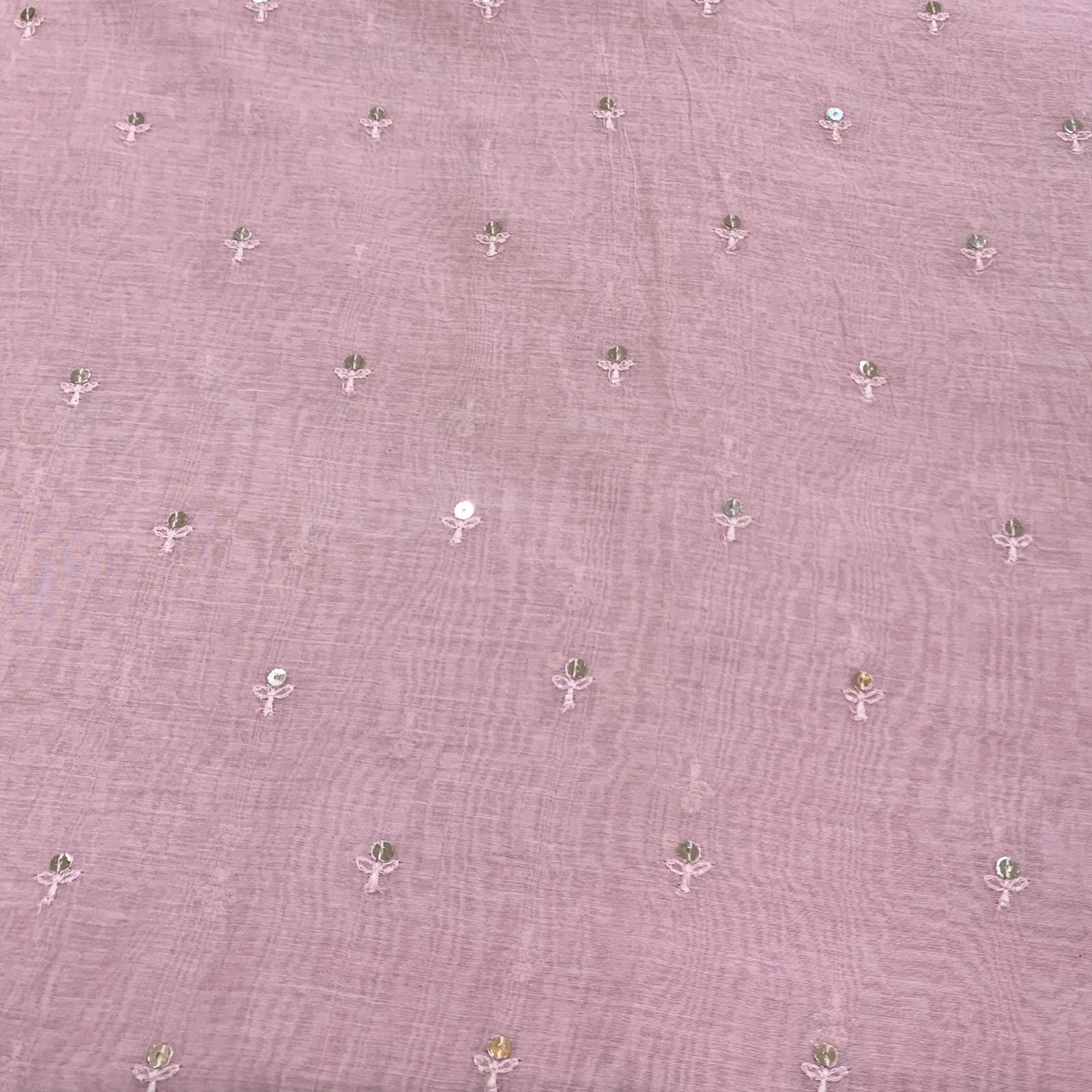 Pastel Pink Flower Sequins Chanderi