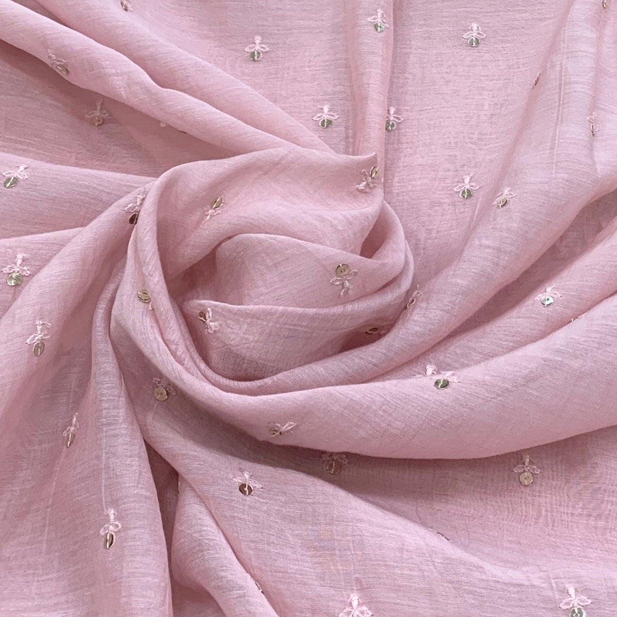 Pastel Pink Flower Sequins Chanderi