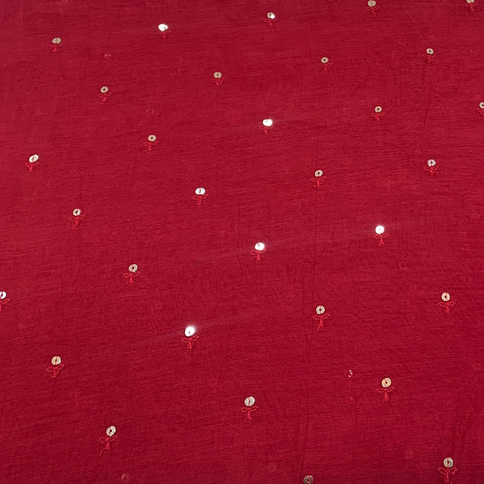 Red Flower Sequins Chanderi