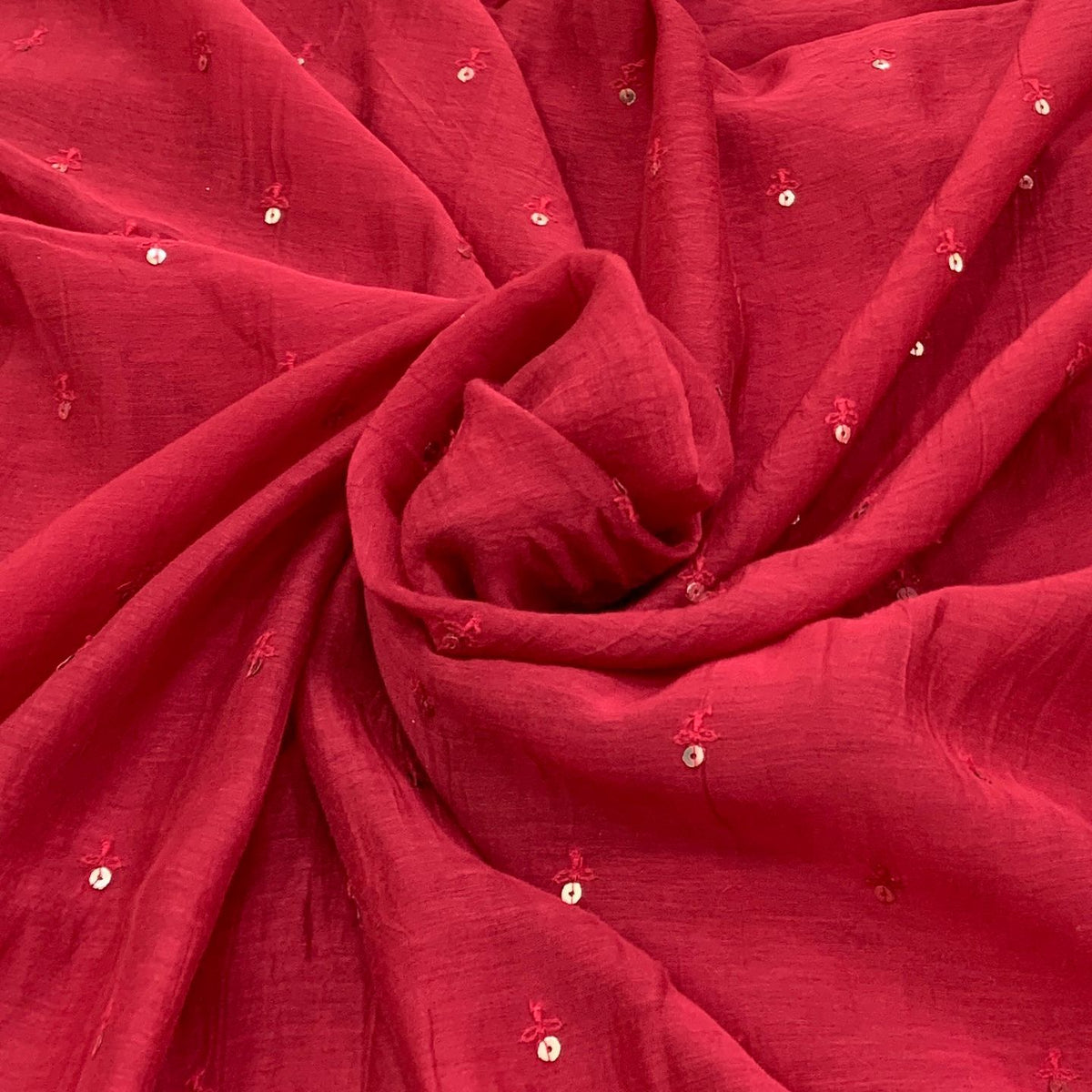 Red Flower Sequins Chanderi