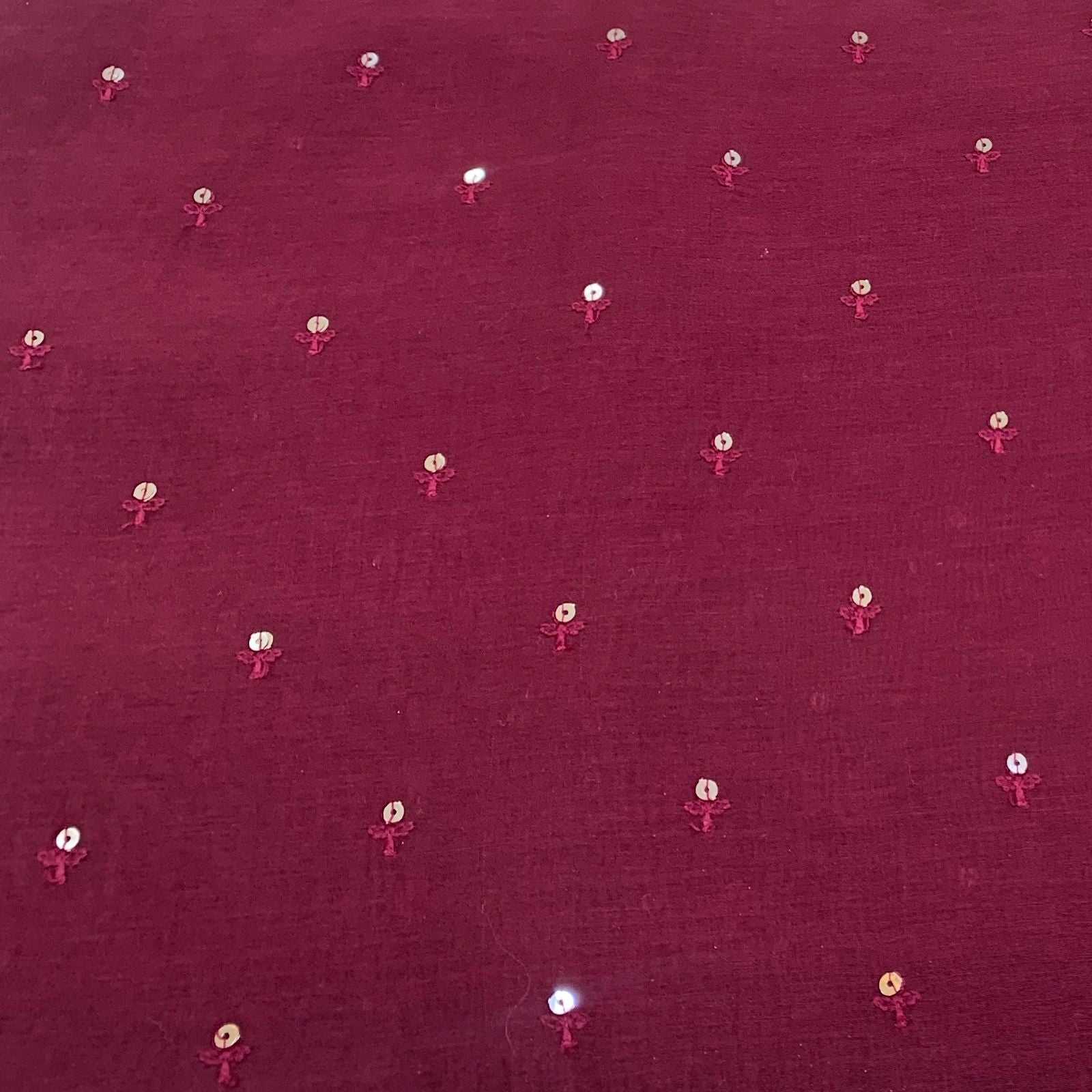 Wine Flower Sequins Chanderi