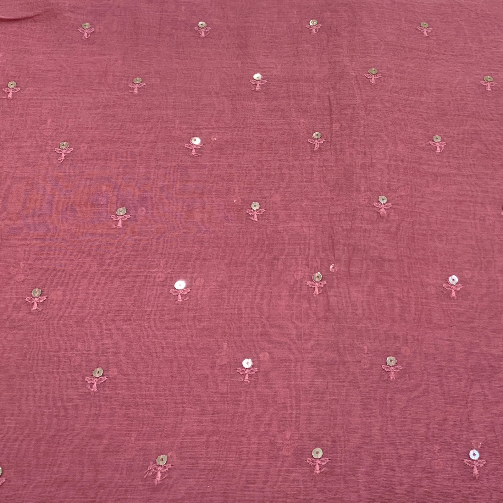 Carrot Pink Flower Sequins Chanderi