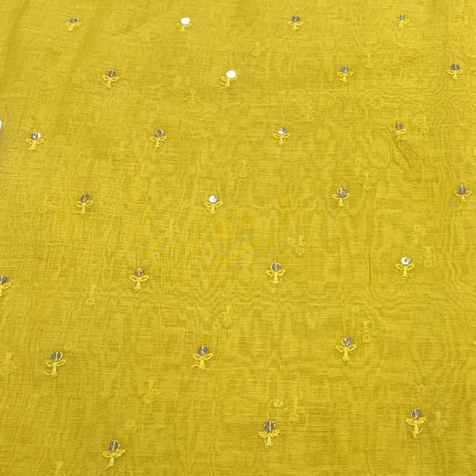 Yellow Flower Sequins Chanderi