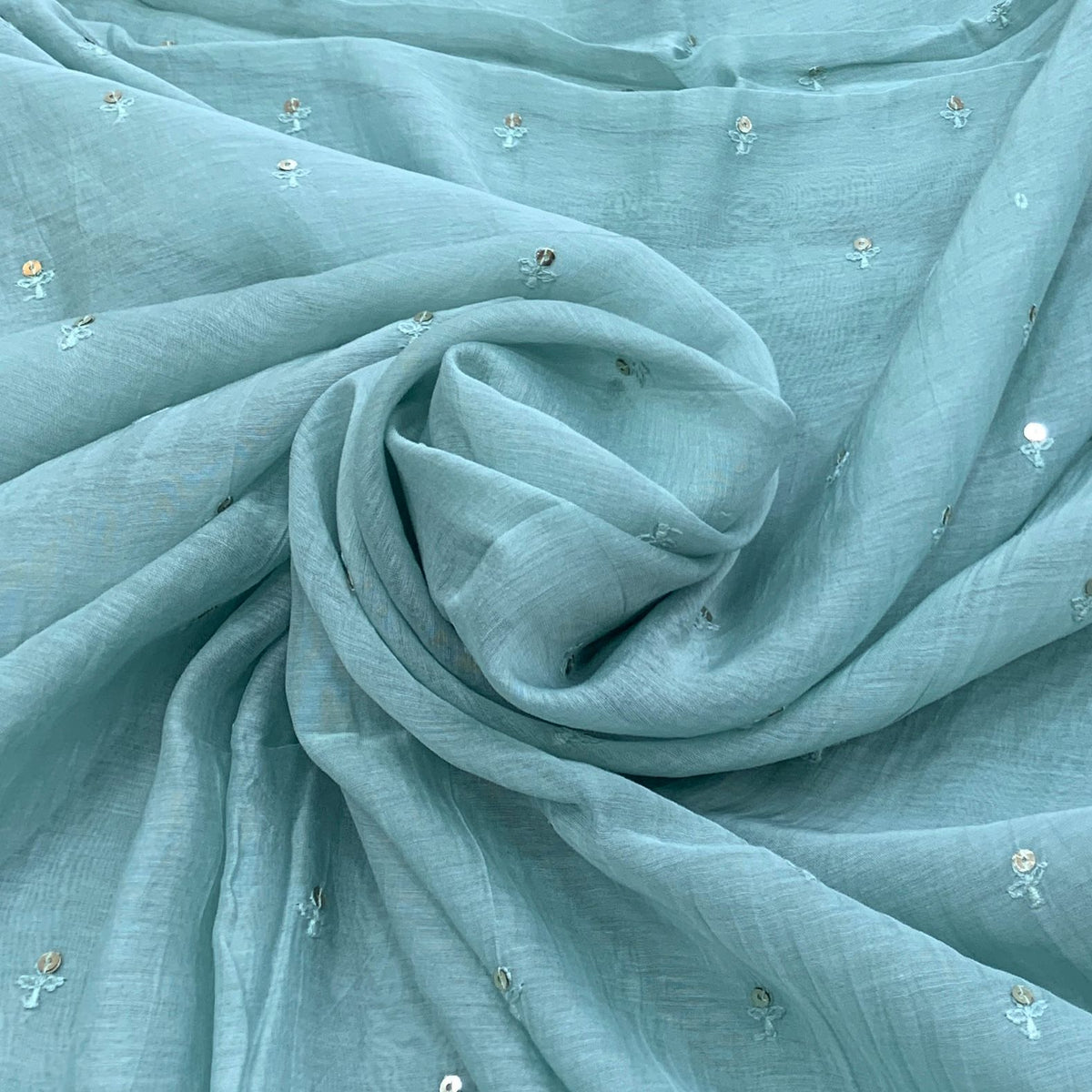 Pastel Blue Flower Sequins Chanderi