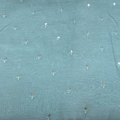 Pastel Blue Flower Butti Chanderi Sequins Thread Embroidery