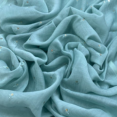 Pastel Blue Flower Butti Chanderi Sequins Thread Embroidery