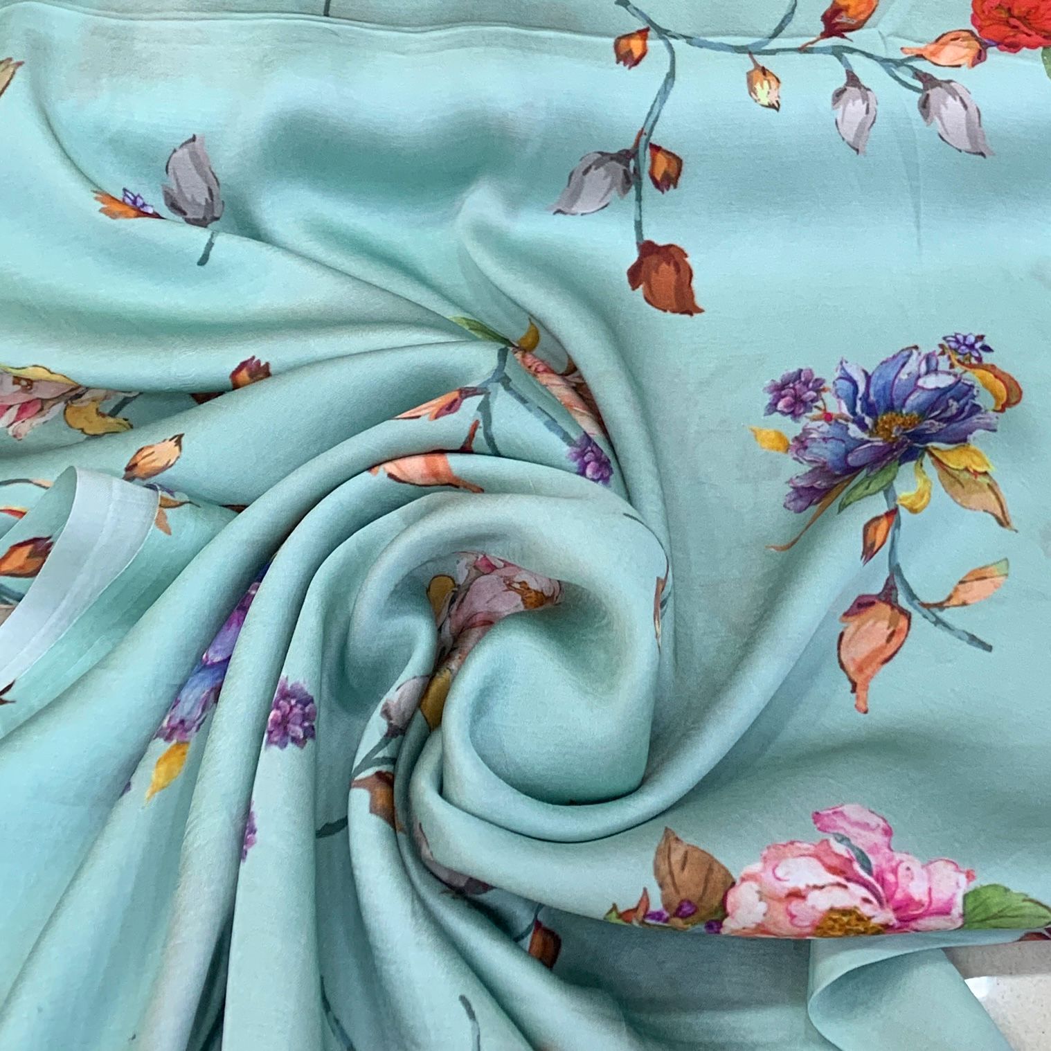 Aqua Blue Flower Print