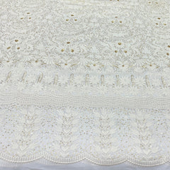 White Lucknowi Georgette Sequins Thread Floral Embroidery