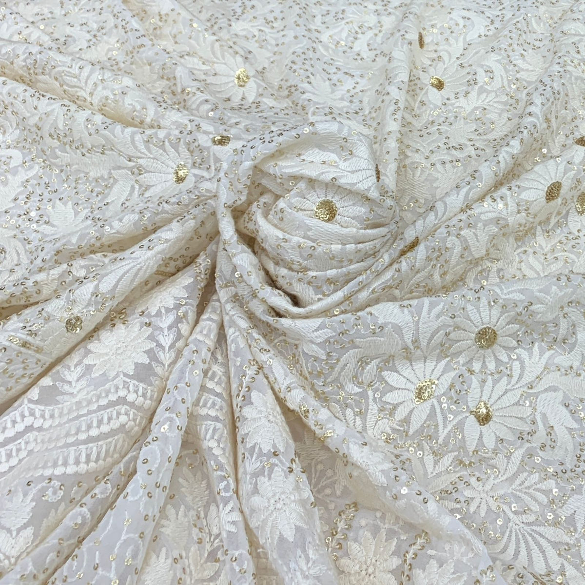 White Georgette Flower Embroidery