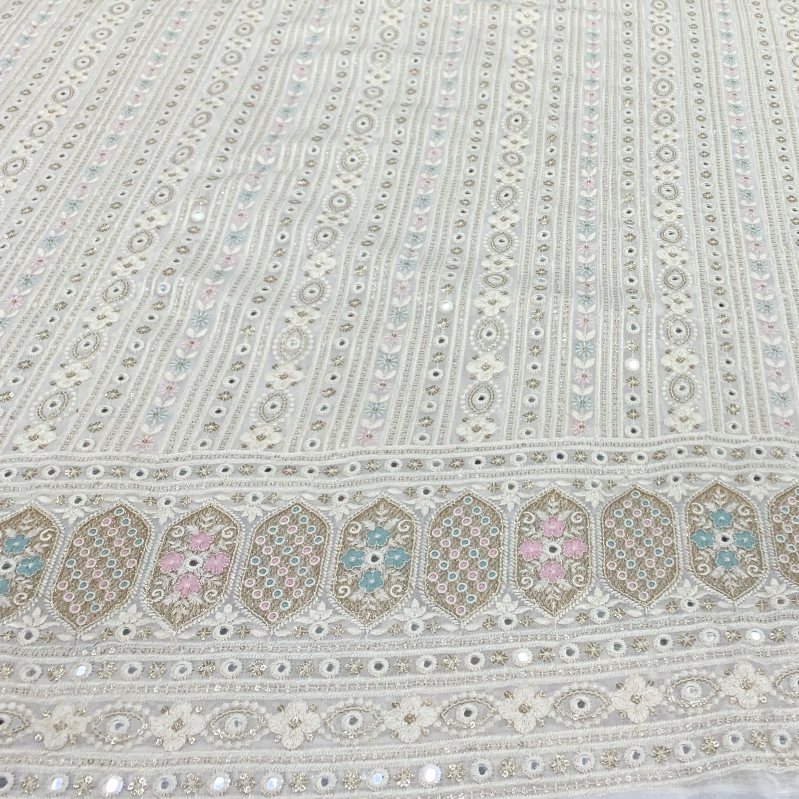 White Georgette Mirror Embroidery