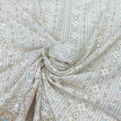 White Georgette Mirror Thread Embroidery