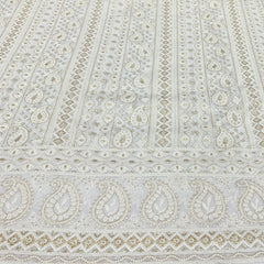 White Georgette Lucknowi Paisley Embroidery