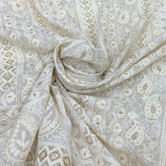 White Georgette Lucknowi Paisley Embroidery