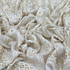 White Georgette Lucknowi Paisley Embroidery