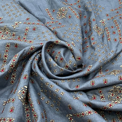 Pastel Blue Tussar Thread Embroidery