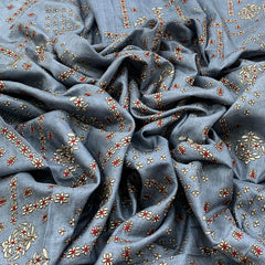 Pastel Blue Tussar Thread Embroidery