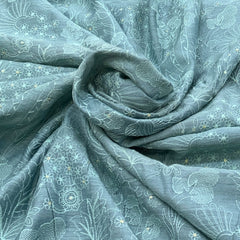 Pastel Blue Munga Tussar Thread Embroidery
