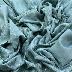 Pastel Blue Munga Tussar Thread Embroidery